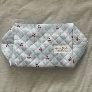 NWOT Moon Nude Quilted Cherry Cosmetic Bag - Light Blue & Red